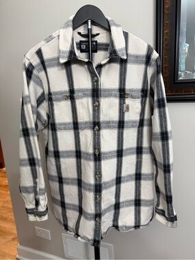 Carhartt Loose Fit Heavyweight Twill Cream and Black Plaid Shirt/Jacket XL